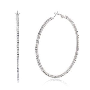 Rhinestone Hoop Earrings Silver